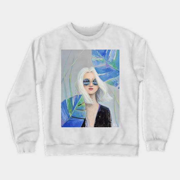 Woman portrait in Tropical Forest Crewneck Sweatshirt by Olya Yatsenko